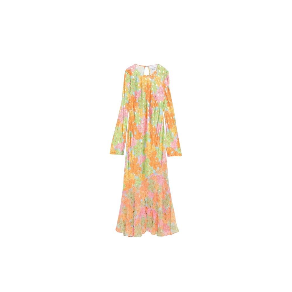 Never Full Dress Multicolor Floral Alaia Midi Long Sleeve Boho Dress 10/12 - Picture 7 of 16
